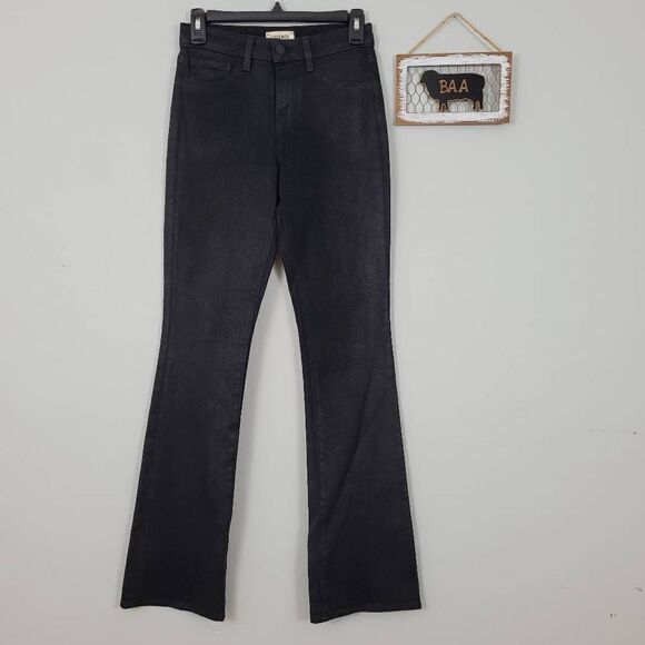 L'Agence Oriana High Rise Straight Leg Noir Coated Jeans Sz 24 Black Shimmery - Picture 1 of 12